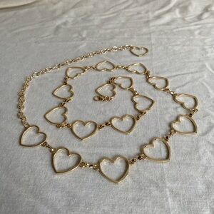 Gold Tone Heart Link Chain Belt Boho Hippy Festival 30-38”